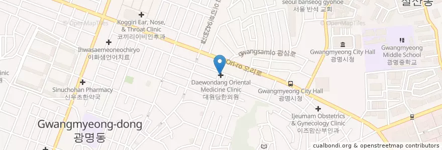 Mapa de ubicacion de Daewondang Oriental Medicine Clinic en South Korea, Gyeonggi-Do, Gwangmyeong-Si.