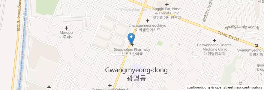 Mapa de ubicacion de 신우초한약국 en Korea Selatan, Gyeonggi, 광명시.