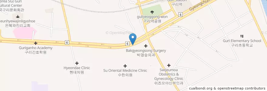 Mapa de ubicacion de 유일클리닉 en Corea Del Sur, Gyeonggi, 구리시.