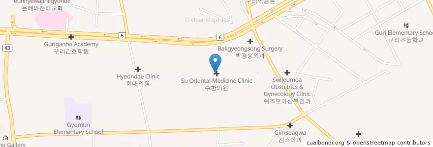 Mapa de ubicacion de 수한의원 en Güney Kore, 경기도, 구리시.