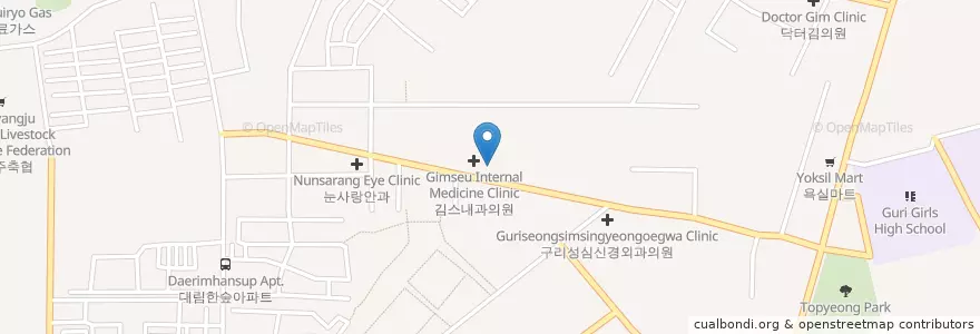 Mapa de ubicacion de 내친구동물병원 en 大韓民国, 京畿道, 九里市.