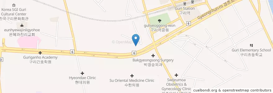 Mapa de ubicacion de 고은이치과 en Coreia Do Sul, Gyeonggi, 구리시.