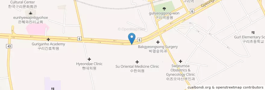 Mapa de ubicacion de 김건중내과의원 en Güney Kore, 경기도, 구리시.