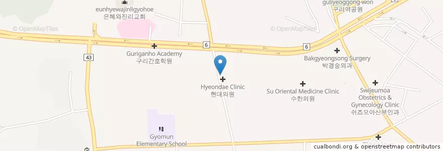 Mapa de ubicacion de 한외과의원 en Corea Del Sud, Gyeonggi, 구리시.