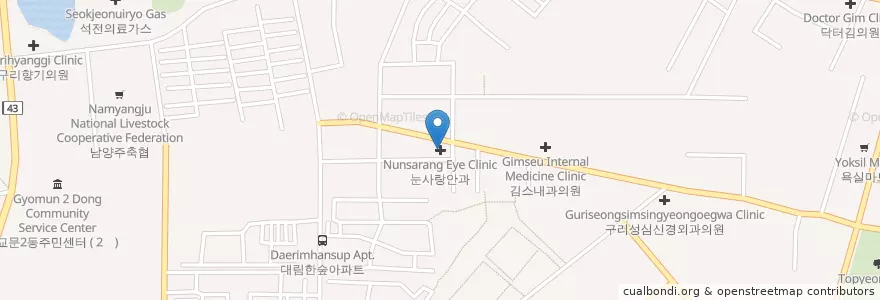 Mapa de ubicacion de 눈사랑안과 en 대한민국, 경기도, 구리시.