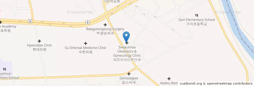 Mapa de ubicacion de 쉬즈모아산부인과 en 대한민국, 경기도, 구리시.