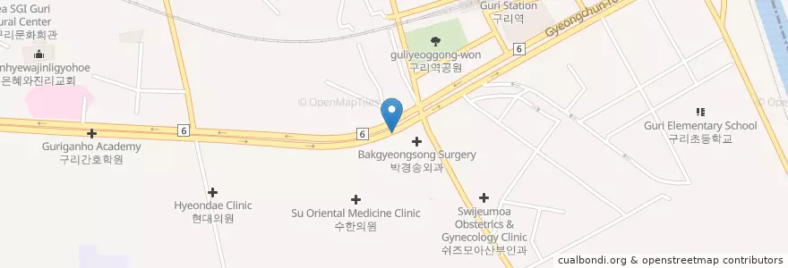 Mapa de ubicacion de 김찬규이비인후과 en Korea Selatan, Gyeonggi, 구리시.