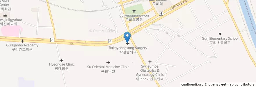 Mapa de ubicacion de 박경송외과 en 大韓民国, 京畿道, 九里市.