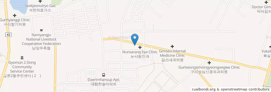 Mapa de ubicacion de 구리세브란스의원 en Güney Kore, 경기도, 구리시.