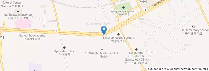 Mapa de ubicacion de 경희동의보감한의원 en 대한민국, 경기도, 구리시.