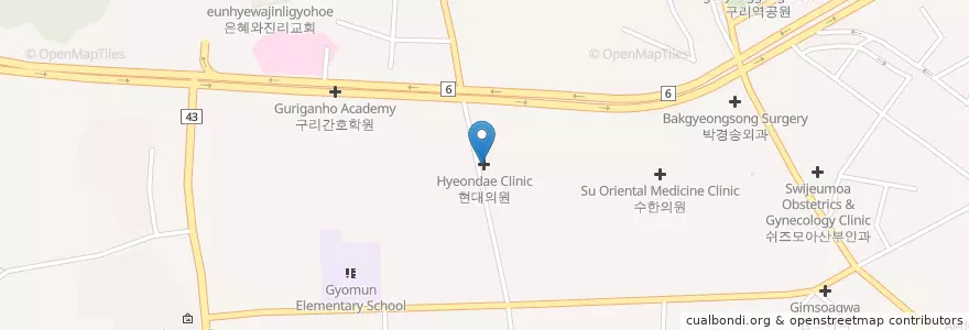 Mapa de ubicacion de 현대의원 en 大韓民国, 京畿道, 九里市.