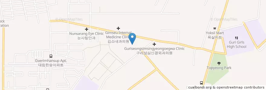 Mapa de ubicacion de 운양의료재단 en 大韓民国, 京畿道, 九里市.