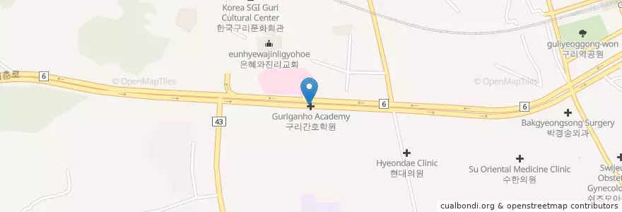 Mapa de ubicacion de 구리간호학원 en Zuid-Korea, Gyeonggi-Do, 구리시.