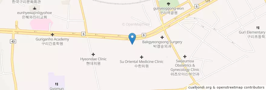 Mapa de ubicacion de 베스티안구리병원장례식장 en Республика Корея, Кёнгидо, 구리시.