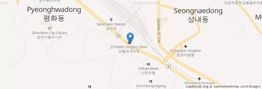 Mapa de ubicacion de 열린치과 en Республика Корея, Кёнсан-Пукто, 김천시.