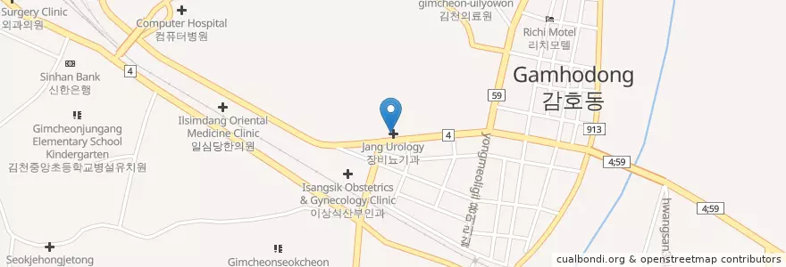 Mapa de ubicacion de 장비뇨기과 en کره جنوبی, جئونسانگبوک-دو, 김천시.
