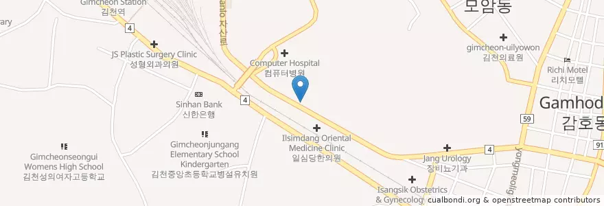 Mapa de ubicacion de 이주원내과의원 en 대한민국, 경상북도, 김천시.