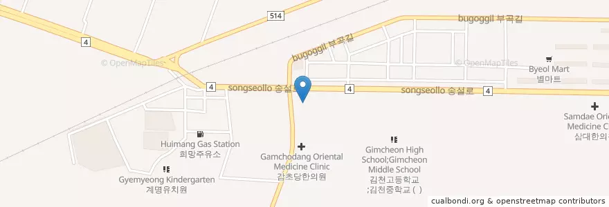Mapa de ubicacion de 강태인마취통증의학과의원 en كوريا الجنوبية, 경상북도, 김천시.