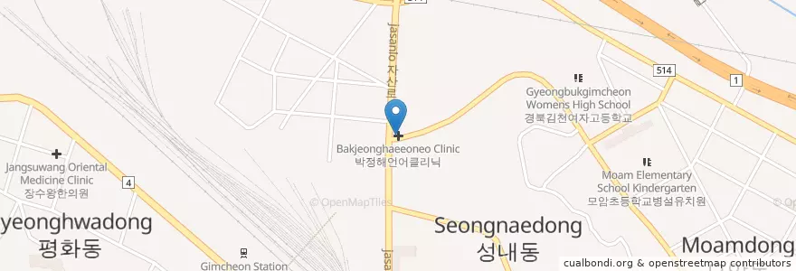Mapa de ubicacion de 박정해언어클리닉 en كوريا الجنوبية, 경상북도, 김천시.