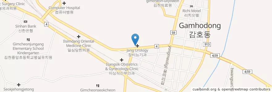 Mapa de ubicacion de 중앙한의원 en 대한민국, 경상북도, 김천시.
