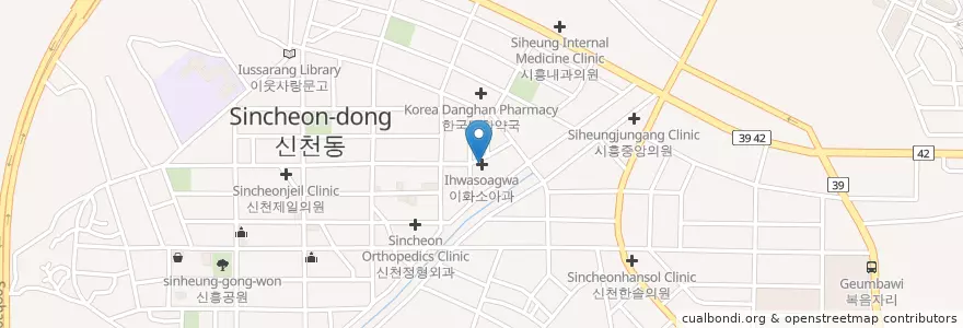 Mapa de ubicacion de 이화소아과 en 韩国/南韓, 京畿道, 始兴市.