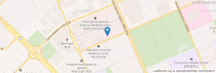 Mapa de ubicacion de 봄빛병원 en 大韓民国, 京畿道, 安養市, 東安区, 호계동.