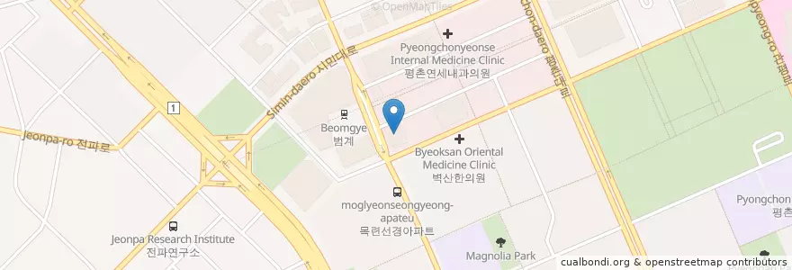 Mapa de ubicacion de 삼성해밀소아청소년클리닉 en Corée Du Sud, Gyeonggi, 안양시, 동안구, 호계동.