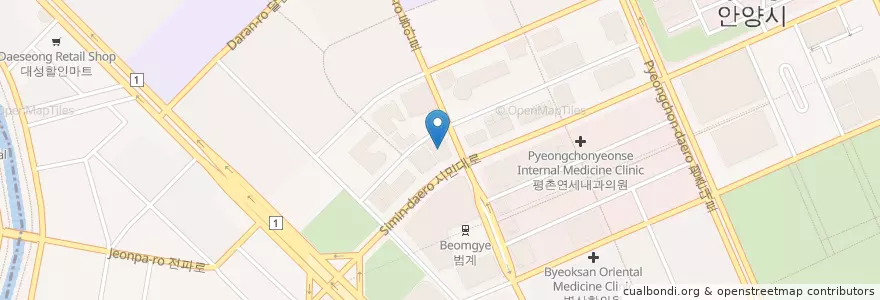 Mapa de ubicacion de 아미비뇨기과의원 en Corée Du Sud, Gyeonggi, 안양시, 동안구, 호계동.