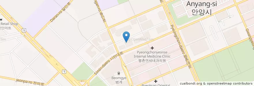 Mapa de ubicacion de 예소담 한의원 en 대한민국, 경기도, 안양시, 동안구, 호계동.