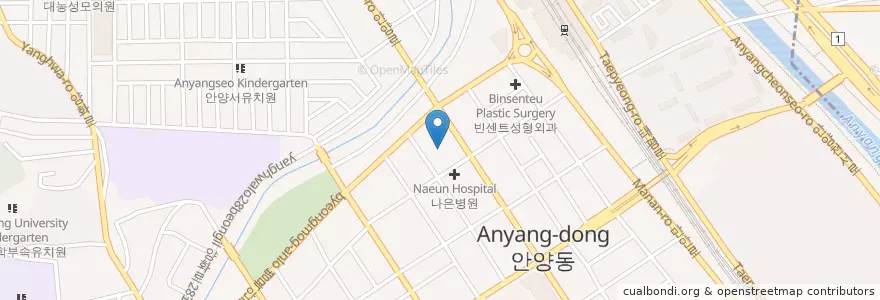 Mapa de ubicacion de 중앙수정형외과 en كوريا الجنوبية, 경기도, 안양시, 만안구.