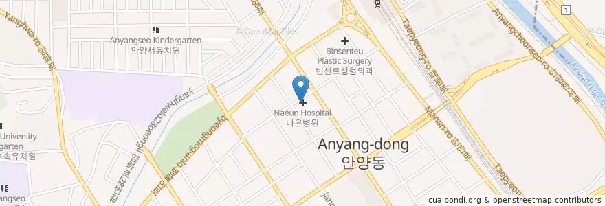 Mapa de ubicacion de 트리카 두피크리닉 센터 en Corea Del Sur, Gyeonggi, 안양시, 만안구.