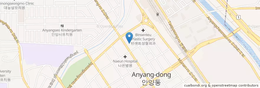 Mapa de ubicacion de 김대우이비인후과 en 대한민국, 경기도, 안양시, 만안구.