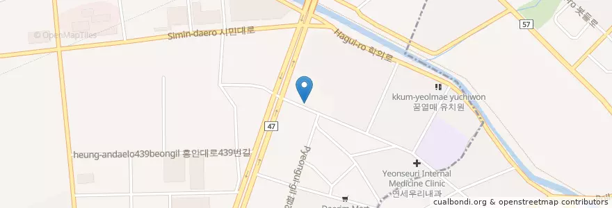 Mapa de ubicacion de 나무와숲한의원 en Korea Selatan, Gyeonggi, 안양시, 동안구, 관양동.