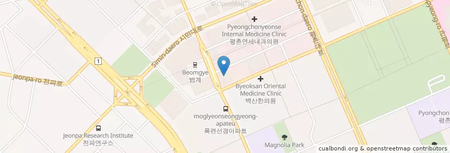 Mapa de ubicacion de 개구장이치과 en Zuid-Korea, Gyeonggi-Do, 안양시, 동안구, 호계동.
