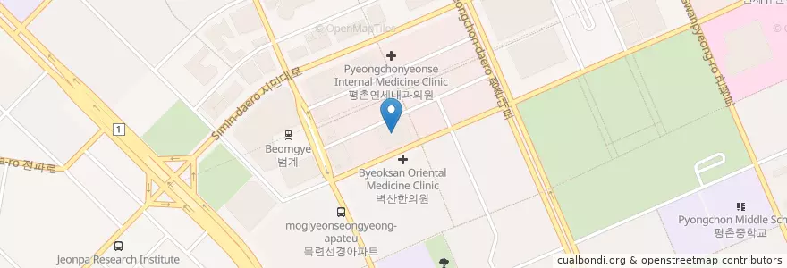 Mapa de ubicacion de 한울치과 en Coreia Do Sul, Gyeonggi, 안양시, 동안구, 호계동.