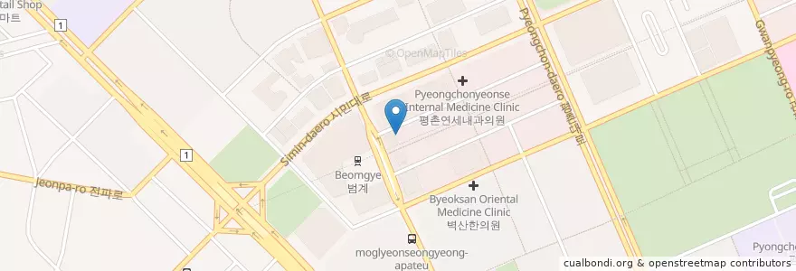 Mapa de ubicacion de 맑은코키자람한의원 en Corea Del Sur, Gyeonggi, 안양시, 동안구, 호계동.