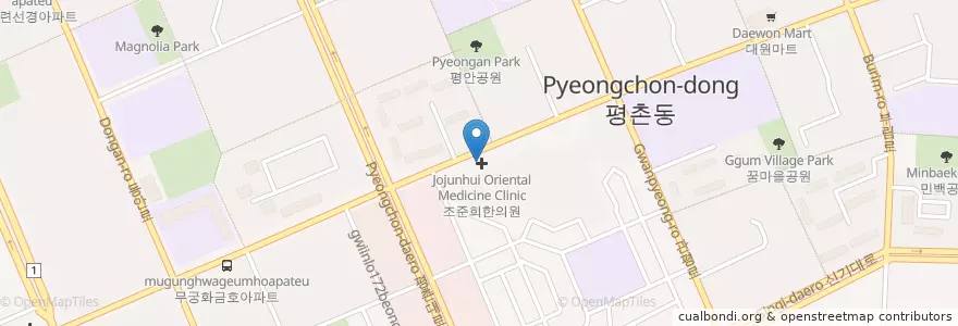 Mapa de ubicacion de 정준근내과 en Corea Del Sud, Gyeonggi, 안양시, 동안구, 평촌동.
