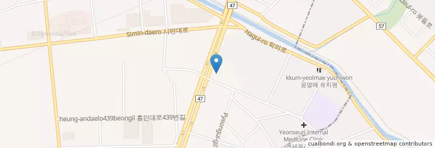 Mapa de ubicacion de 서울이고은치과의원 en 대한민국, 경기도, 안양시, 동안구, 관양동.