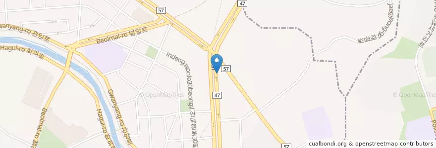 Mapa de ubicacion de 인덕원 종합 동물병원 en 대한민국, 경기도, 안양시, 동안구, 관양동.