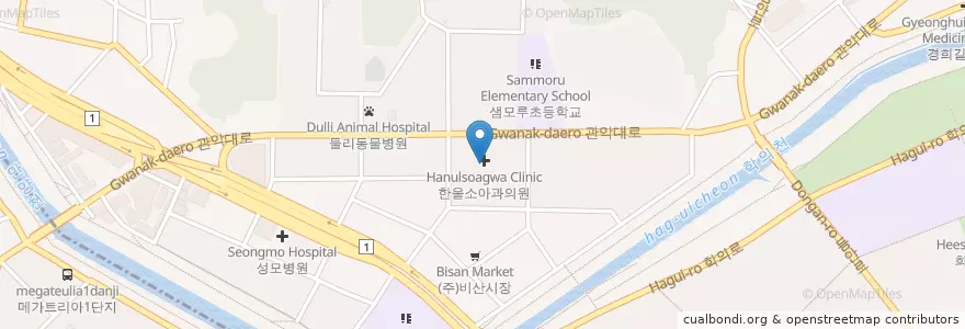 Mapa de ubicacion de 안양부부치과 (Anyangbubu Dental Clinic) en Corea Del Sur, Gyeonggi, 안양시, 동안구, 비산동.