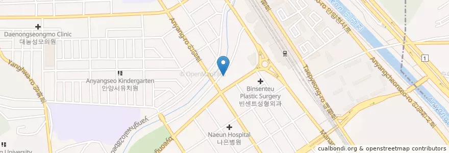 Mapa de ubicacion de 한빛내과 en 대한민국, 경기도, 안양시, 만안구.
