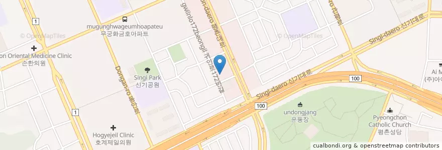 Mapa de ubicacion de 키네스 평촌점 en Республика Корея, Кёнгидо, 안양시, 동안구, 호계동.