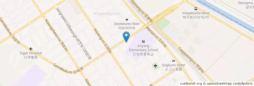 Mapa de ubicacion de 현대방사선과 en Coreia Do Sul, Gyeonggi, 안양시, 만안구.