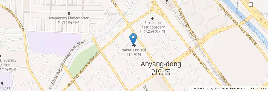 Mapa de ubicacion de 박길용치과의원 en 大韓民国, 京畿道, 安養市, 万安區.