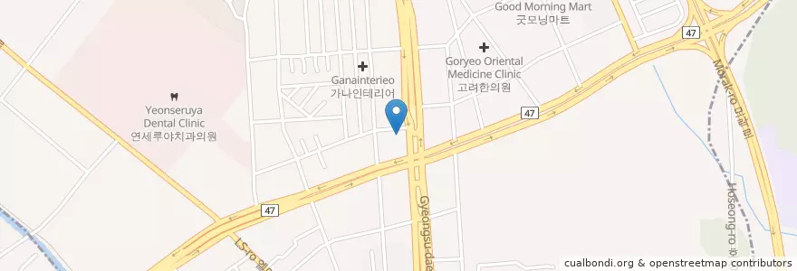 Mapa de ubicacion de 경희 명 한의원 en Zuid-Korea, Gyeonggi-Do, 안양시, 동안구, 호계동.