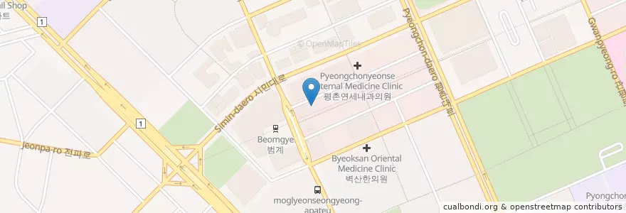 Mapa de ubicacion de 채진호통증의학과 en 韩国/南韓, 京畿道, 安养市, 東安區, 호계동.