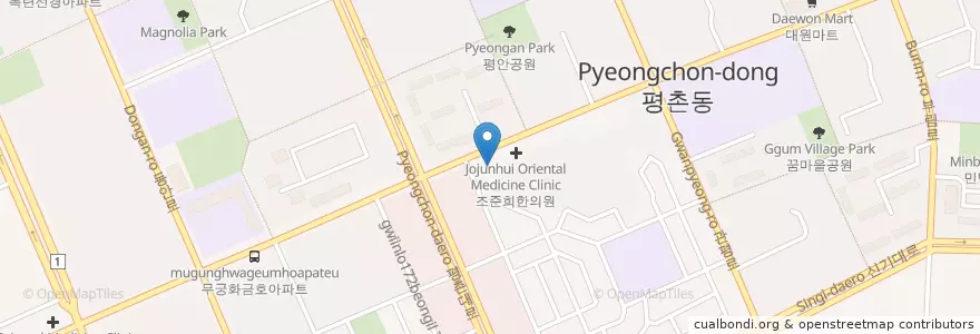 Mapa de ubicacion de 인방동물병원 en Corea Del Sud, Gyeonggi, 안양시, 동안구, 평촌동.