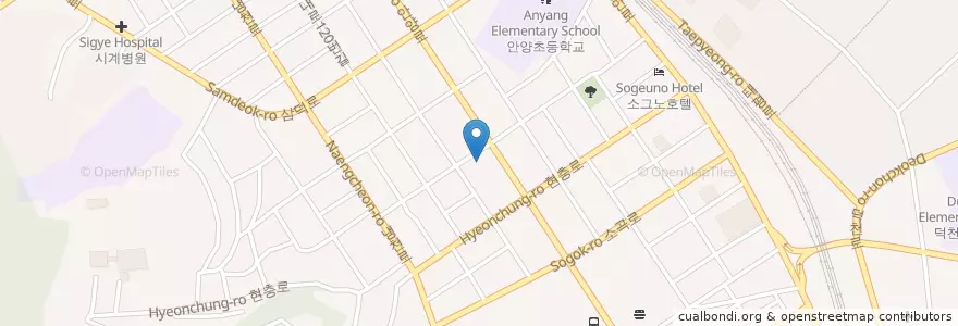 Mapa de ubicacion de 샘안양병원 en 대한민국, 경기도, 안양시, 만안구.