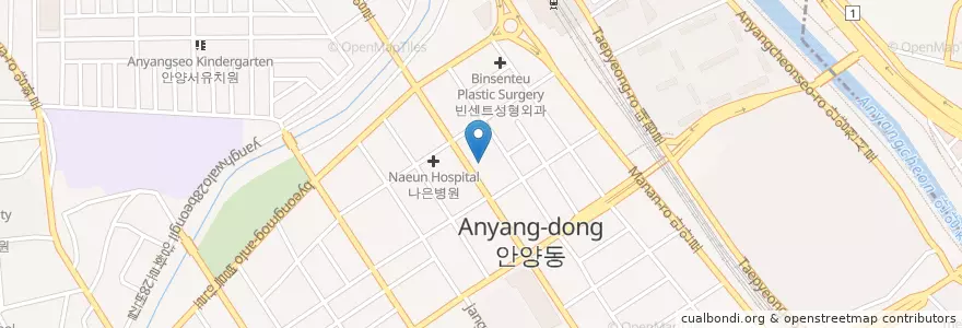 Mapa de ubicacion de 안양이안과 en Güney Kore, 경기도, 안양시, 만안구.