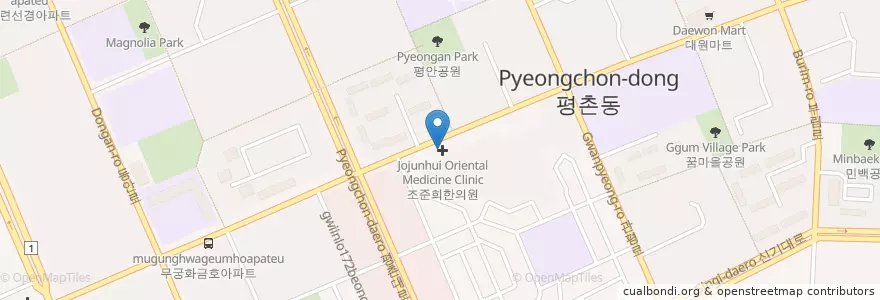 Mapa de ubicacion de 조준희한의원 en Республика Корея, Кёнгидо, 안양시, 동안구, 평촌동.